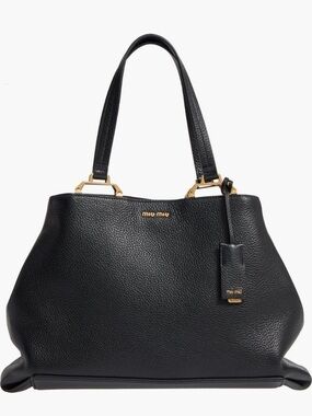 Authentic Miu Miu Madras Black Grained Leather Tote Bag